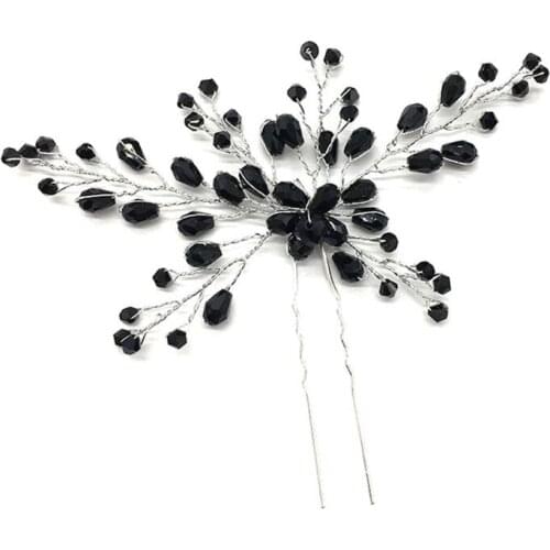 ANGELADY 1PC Bride Hairpins Black Crystal Bridal Headwear Jewelry Women Lady Luxury Charms Gifts Wedding Party Hairwear