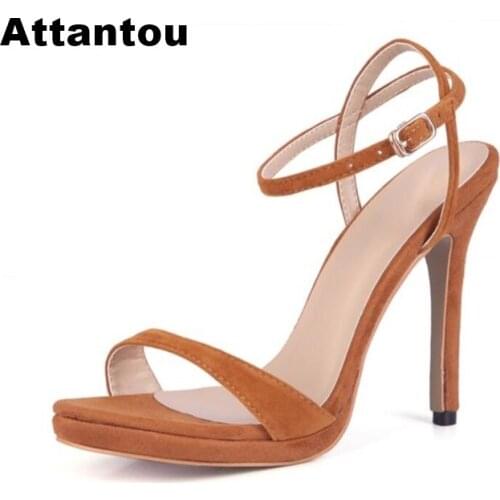 Concise Style Woman One Belt Design High Heel Sandals Suede Leather Ankle Buckle Designer Pumps Thin Heel Party Shoes Female