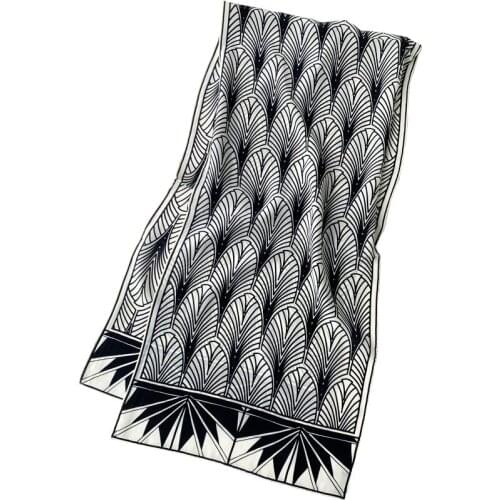Black and White Design Ribbon Neck Scarf Natural Skin Accessory High Grade Lady Pure Silk Crepe De Chine Long Towel KZSCJ60