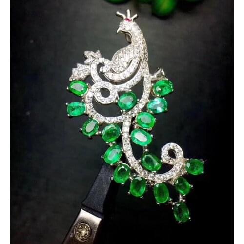 Emerald brooch pins Free shipping 0.25ct*17pcs gemstone Natural real emerald 925 sterling silver Peacock style