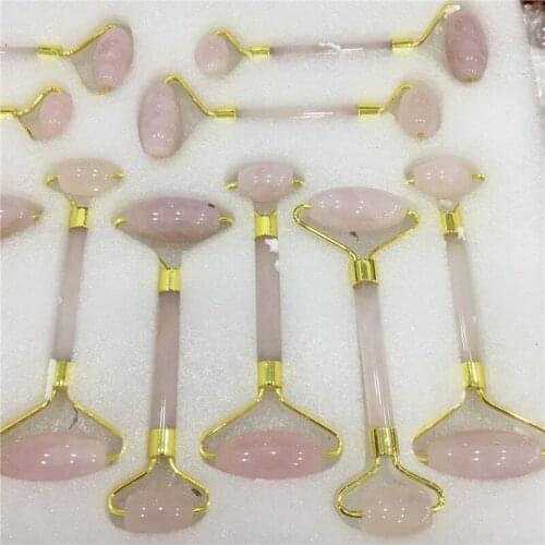 HOT! natural rose quartz crystal double head massage roller anti cellulite wrinkle facial body beauty health tool wholesale