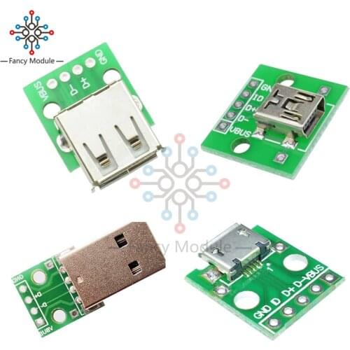 Mini/Micro USB to DIP Type A Female/ Male USB Adapter Converter for 4Pin 2.54mm PCB Board DIY Power Supply For Arduino connector