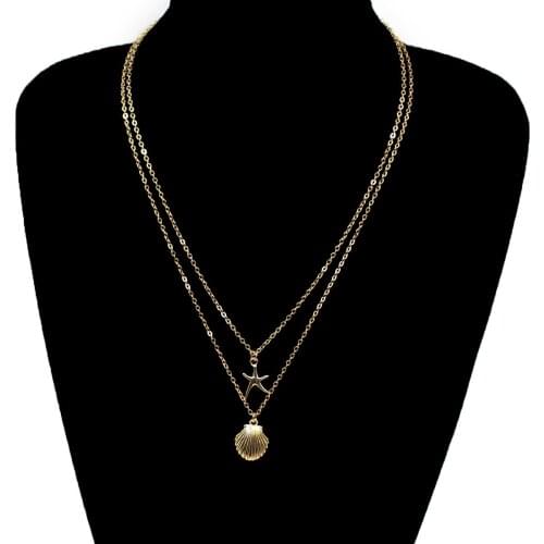 Multi-layer Fashion Shell Shape Chain Necklace Pendant for Women Creative Personality Starfish Pendant Choker Necklace Jewelry