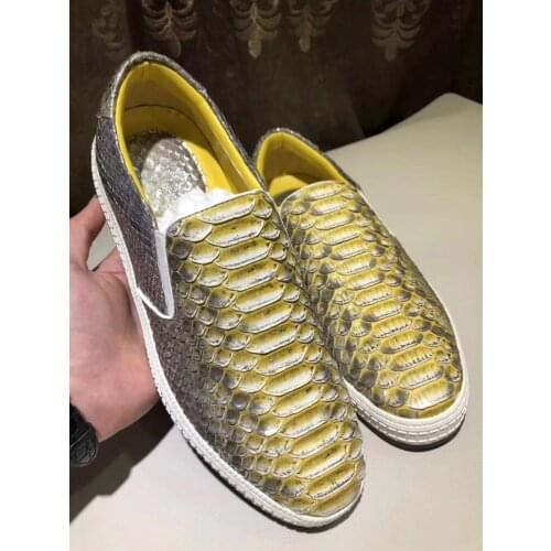 100% Genuine real python/snake skin men shoe durable solid men leisure fashion shoe in color yellow and red strong thread base