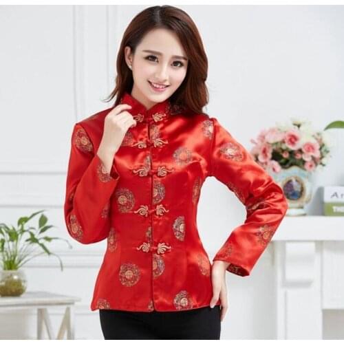 2019 New Arrivals Mandarin Collar Blouses Traditional Chinese Clothing Ladies Retro Tops Red Shanghai Tang Clothes TA1837