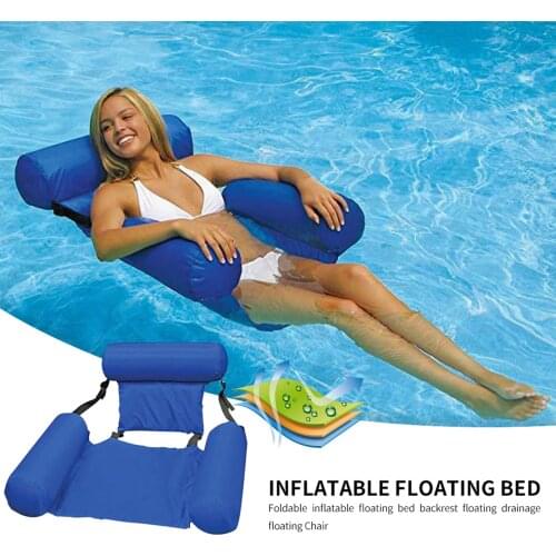 PVC Summer Inflatable Foldable Floating Row Swimming Pool Water Hammock Inflatable Water Longue with Backrest Sleeping Cushion