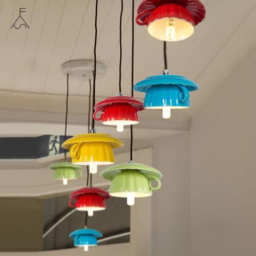 Modern Minimalist Dining Room Chandelier Living Room Kitchen Entrance Decoration Light LED Coffee Cup Ceramic Chandelier