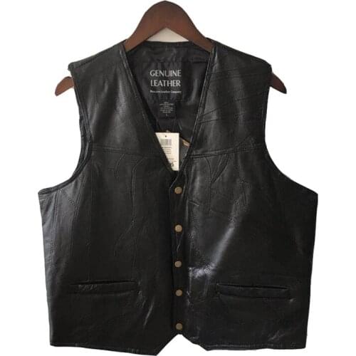 Spring Motorcycle Vest for Men Sleeveless Leather Jacket Softskin Leather V Neck Waistcoats Plus Size