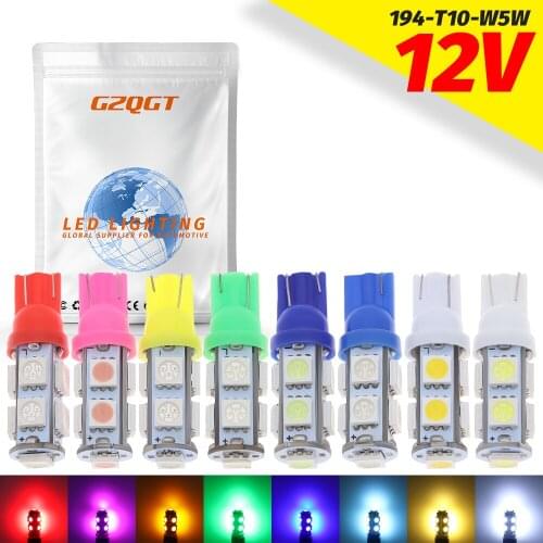 10Pcs Auto Car Led Light 194 168 W5W T10 9SMD 5050 LED Automobiles Tail Turn Signal Side Marker Light-emitting Diode Lamp Bulb