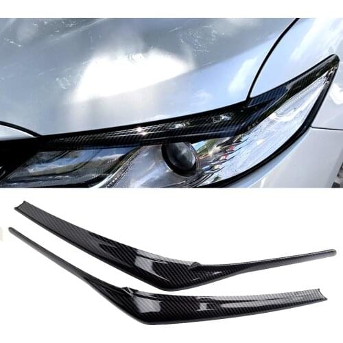 2pcs Car Carbon Fiber Style Headlight Eyebrow Eyelid Cover Trim Frame Fit For Toyota Camry SE XSE XLE L LE 2018 2019 2020
