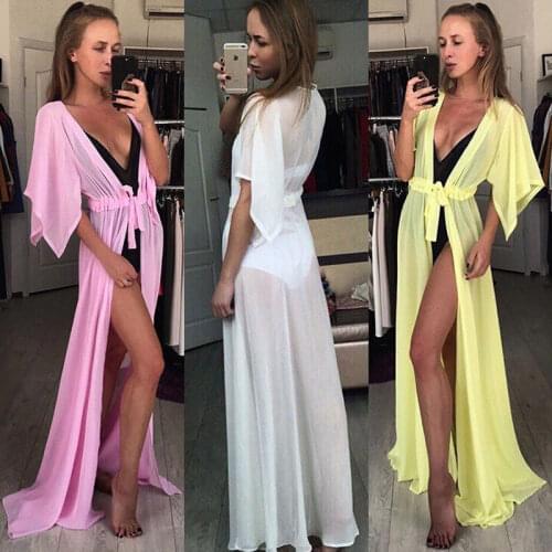 2019 Women Summer Beach Cover up Solid long Bikini Cover up Tunic for Beach Swimsuit cover up Sarong Saidas Beach wear
