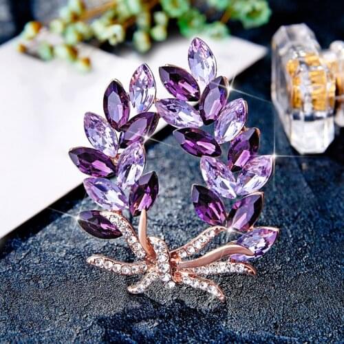 2021 High Quality Purple Crystal Flower Bouquet Brooch Pins Luxury Brooches for Women Designer Jewelry Gift