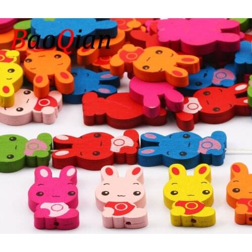 25/50pcs Mixed Color Cartoon Rabbit Shaped Natural Wood Beads For Jewelry Making Childrens Bracelet Hair Rope Handmade