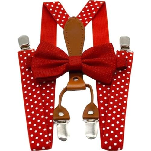 4 Clip Adjustable Clothes Accessories Navy Red Adult For Trousers Bow Tie Suspender Party Braces Polka Dot Elastic Alloy Button