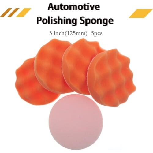 5Pcs 5Inch(125mm) Wave Orange Sponge Buffing Pad Waxing Polishing Tool for Car Polisher Buff Pads 5 inch Buffing Pads