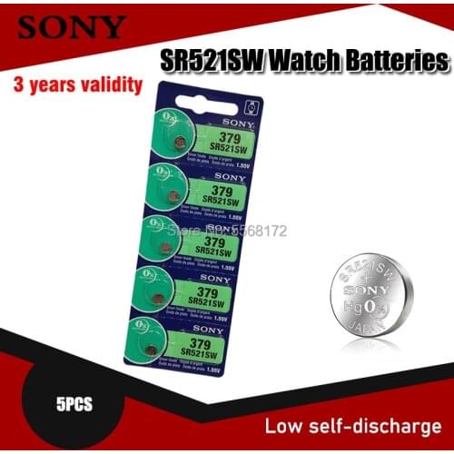 5PCS SONY Watch Battery 1.55V 379 SR521SW D379 SR63 V379 AG0 Silver oxide Button Coin Cell Batteries MADE IN JAPAN