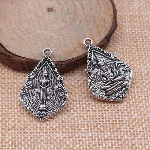 Free shipping 15pcs 32x22mm antique silver Buddha statue charms diy retro jewelry fit Earring keychain hair card pendant