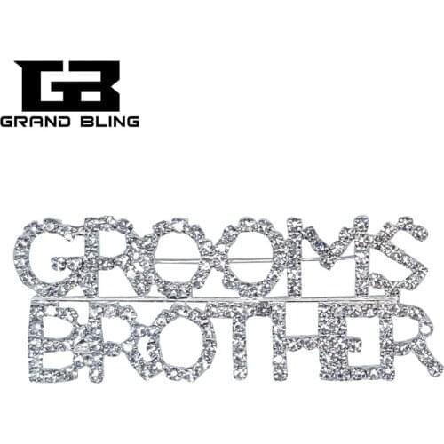 BlingBling Crystal Wedding Theme Accessory "GROOMS BROTHER" Word Brooch Pin for Grooms Relative