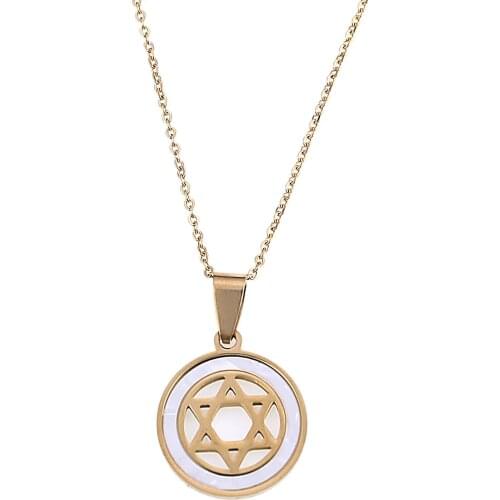 Gold Color Israel Star Hexagram Pendant Necklaces Magen David Tantrism Jewish Star Solomon Seal Round Chain Jewelry
