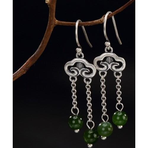 Pure silver inlay hetian jade jade restoring ancient ways round bead ms xiangyun high-grade pendant earrings wholesale