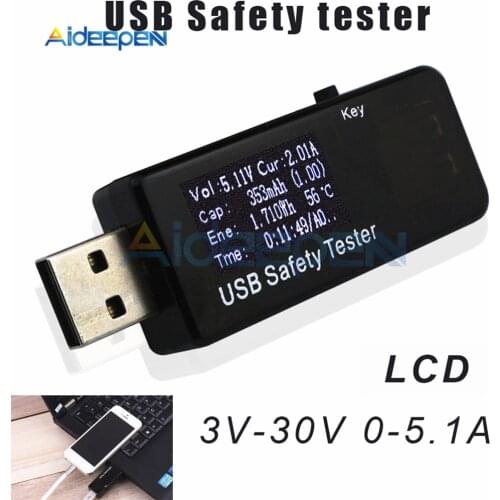 LCD Digital USB Tester Voltmeter Power Bank Current Voltage Charger Capacity Tester Meter Ammeter 3V-30V Power-off protection