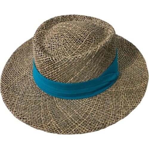 Doitbest mens summer sun hat British retro Seaweed hollow Straw hats female Womens Sea beach vacation leisure sunscreen hat