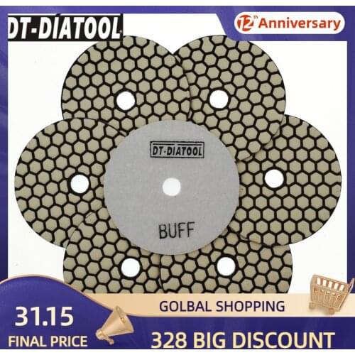 DT-DIATOOL 7pcs Dia 4 inch/100mm Resin Bond Diamond Dry Sanding Disc #White BUFF Polishing Pads For Granite Marble Stone