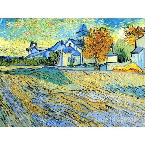 Hand painting art View of the Church of Saint Paul de Mausole of Vincent Van Gogh reproduction oil Canvas Handmade High quality