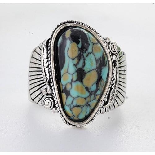 Retro Silver Color Turquoises Rings For Women Green Natural Stone Ring Anniversary Jewellery Gifts wedding engagement X745