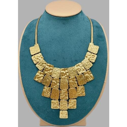 FoLisaUnique Hammered Square Antique Gold Plated Necklace For Women Girls Vintage Stylish Personalized Jewelry Gold Necklace