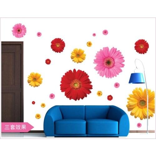 Hot sellings classical flower wall art zooyoo6015 living room floral stickers home decorations decals daisy wedding gift