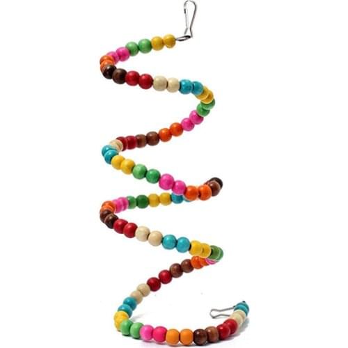 Multicolor Wood Beads Parrot Bouncing Cage Bird Spiral Ladder Parakeet Toy Safe And Stable Cloud Ladder Colorful Woven Ball Toy