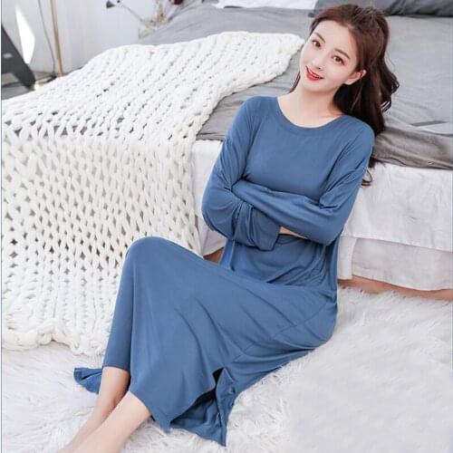 New Nightdress Ladies Basic Sleep Shirt Sexy Lingerie Solid o-Neck Long Nightgown Modal Sleepwear Summer Loose Pregnant Nighty