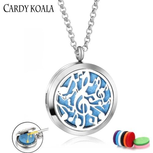 Titanium Steel Hollow Music Symbol Pattern Aromatherapy Jewelry Diffused Pendant Necklace