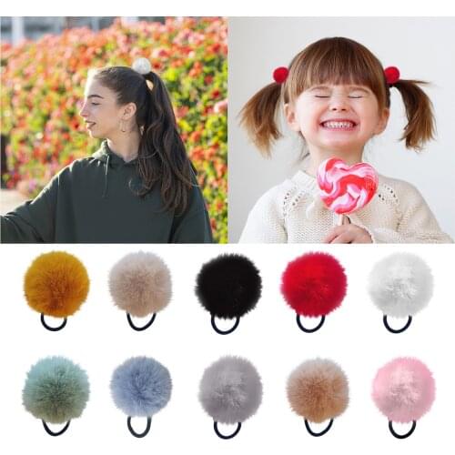1 Pcs Cute Little Girls' Pompom Hair Ties Pom Pom Elastic Hair Band Hair Ropes Hair Accessories 10 Colors For Choose Hair Band