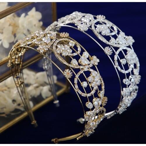 Luxurious Flower Cubic Zircon Brides Tiaras Crown Bridal Diadema Wedding Hair Accessories