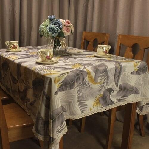 CURCYA Gray Leaves Table Cloth Restaurant Hotel Coffee Store Home Decorative Table Covers