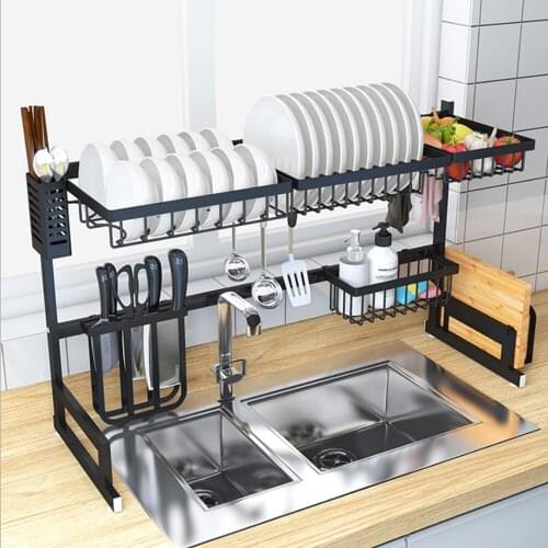 Over the Sink Stainless Steel Dish Rack Dish Drainer Drying Dryer Rack Holder with Draining Board Chopsticks Holder