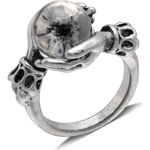 UFOORO Creative Retro Lucky Crystal Bead Ring Punk Style Hip Hop Rock Popular Ring engagement Jewelry