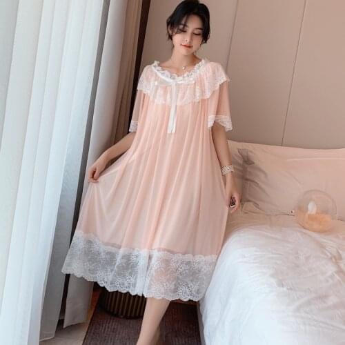 Spring summer lovely beautiful retro palace wind fairy goddess lace nightdress female princess lace gauze sleepwear пижама