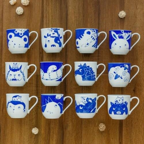 Japanese Tableware Underglaze Ceramic Mug Creative Cartoon Zodiac Ceramic Mug Mugs Coffee Cups Tea Cup Set