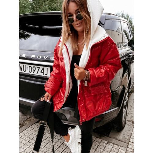 Women Winter Jacket Oversized Long Sleeve Outerwear Female Clothes Streetwear Cotton Padded Light Parka Patchwork Hooded Coat