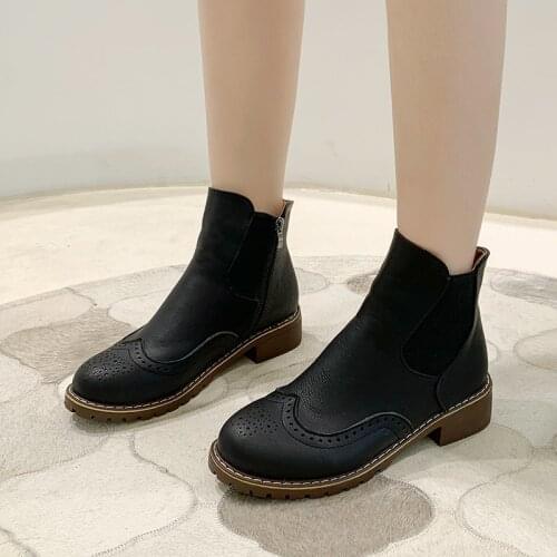 Women Chelsea Boots Winter Booties Ladies Shoes Zipper Ankle Boots Round Head Winter Shoes Women Cowboy Boots for Women Size 43