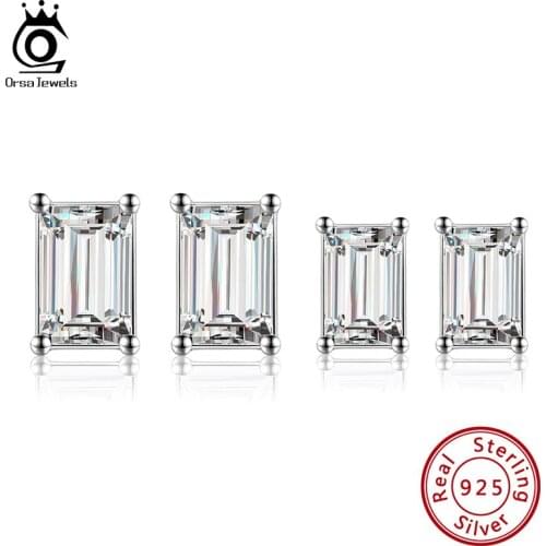 ORSA JEWELS Square Diamond Shape Design Stud Earrings for Women 925 Sterling Silver Vintage Accesorios Shiny Earings 6mm OSE332