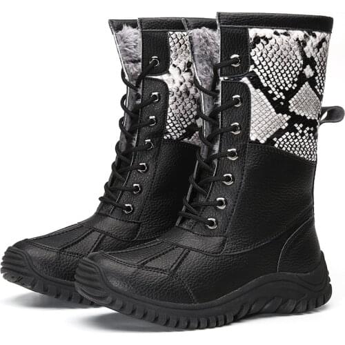 Women Winter Warm Plush Snake Print Outdoor Designer Sport Snow Boots Hiking Footwear Male Hunt Sneakers Mountain Climb Shoes