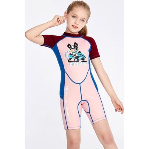 1 Outdoor 2mm Girls Wetsuit Blue Green Pink Purple Neoprene Material Childrens Warm Sunscreen Wetsuit One-piece Swimsuit