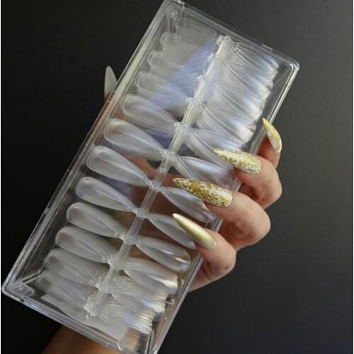 240PCS Press On Clear Long Stiletto Tips, Full cover clear tips, Stick on nails supplies,Long reusable Full-Cover Nails Tips