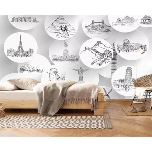 Beibehang 3d living room TV background wall papers home decor decoration painting world city landmark building wallpaper behang