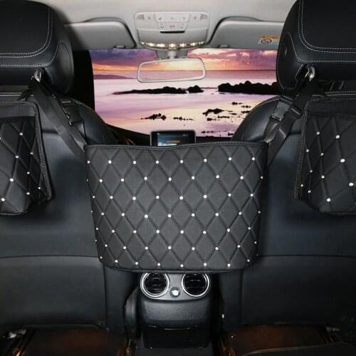 Diamond Leather Car Net Bag Between Car Organizer Seat Back Storage Bag Handbag Holding Net Luggage Holder Pocket for Car