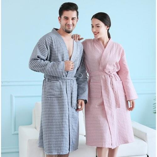 100% Cotton gauze thin absorbent Robe bathrobe couples kimono mens and womens Japanese Style bathrobe nightgowns